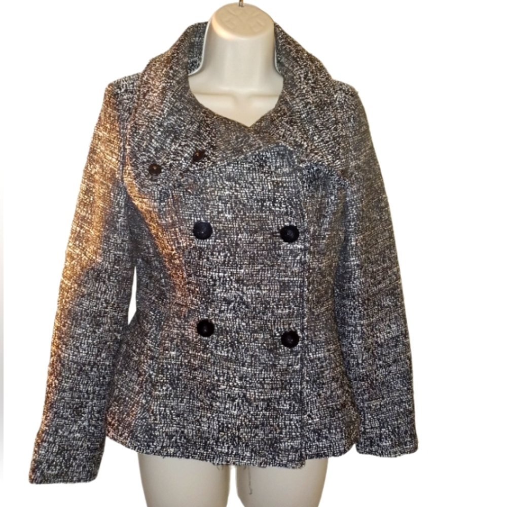 H & M BOUCLE' GREY DOUBLE BREASTED PEACOAT  NWOT - Picture 7 of 13
